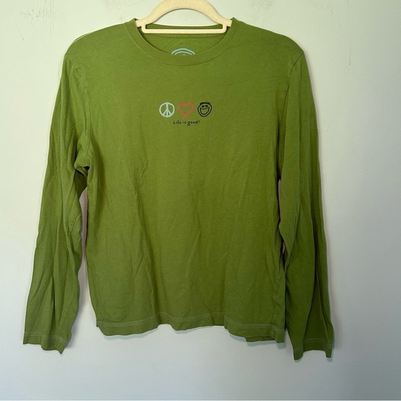 Life Is Good Tops - Life is Good 100% Cotton Green Peace & Heart Print Long Sleeve Tee Size Small